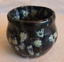 Handmade Studio Art Pottery Squat Bud Vase with Gold Leaf and Purple Swirl Glaze — listing 4