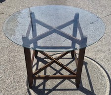Postmodern Glass-Top Dining Table with 8 Black Lacquer High-Back Chairs — listing 5
