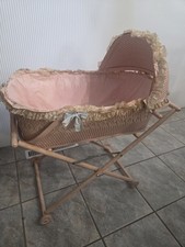 Vintage Wicker Baby Bassinet on Folding Rocking Stand with Mattress Pad