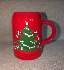 Vintage Red Glazed Ceramic Tankard Pitcher with Embossed Crest — listing 5