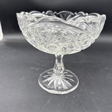 Vintage Cut Crystal Pedestal Compote Candy Dish with Pinwheel Star Pattern