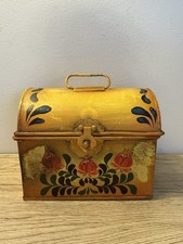 Antique 19th Century American Toleware Tin Canister/Bin with Hand-Painted Floral Medallion, Black and Yellow — listing 6