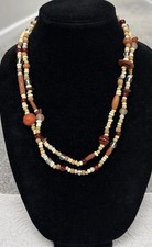 Triple Strand Carnelian & Bone Bead Necklace with Sterling Clasp 16in — listing 6