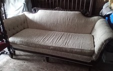 1920s Duncan Phyfe Style Sofa with Carved Mahogany Scroll Arms and Striped Upholstery — listing 6