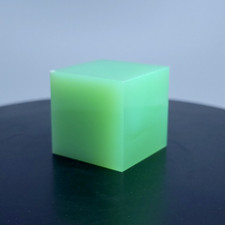 Green Uranium Glass Cube Pattern Covered Sugar Bowl (Jeannette Cubist), 5 inches tall — listing 3