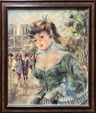 Vintage Mid-Century Oil Painting of Notre Dame Cathedral & Seine, Paris Street Scene, Signed, Framed 42" x 32" — listing 2