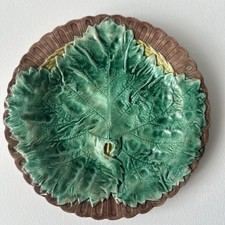 Antique Majolica Grape Leaf Plate with Strawberries, Grapes & Blossoms on Turquoise Ground — listing 3