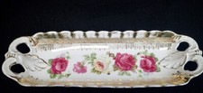 Vintage Hand-Painted Porcelain Celery Dish with Pink & Yellow Roses — listing 2