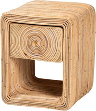 Bow-Front Demilune Side Table / Nightstand with Rattan Bamboo Frame and Woven Wicker Drawer — listing 6