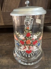 Vintage German Cut Crystal Glass Beer Stein with Pewter Lid and Acorn Finial — listing 2