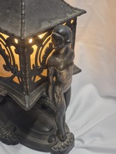 Art Deco Marbled Glass Skyscraper Table Lamp with Chrome and Wood Stand, 15in — listing 3