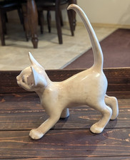 Studio Pottery Stoneware Sitting Cat Figurine, Calico Glaze with Google Eyes