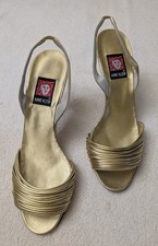 Metallic Gold Strappy High-Heel Slingback Sandals