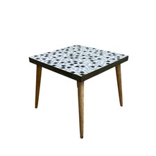Pair of Mosaic Tile Top Round Side Tables with Scrolled Wrought Iron Bases — listing 6
