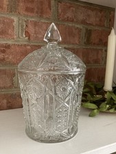 Vintage Pressed Glass Covered Biscuit Jar / Cracker Jar with Faceted Finial — listing 6