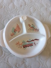 Antique Ceramic Baby Feeding Dish with Dutch Boy & Girl Windmill Decal in Metal Warming Bowl Holder Yes - there's a printed backstamp — listing 2
