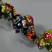 Pair of Indian Beaded Fabric Elephant & Camel Wall Hanging Garlands with Brass Bells — listing 5