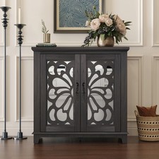 White Mirrored 2-Door Accent Cabinet with Circle Lattice Overlay — listing 4