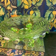 Vintage Green Uranium Glass 8-inch Salad/Dessert Plate with Embossed Fruit Border (Della Robbia Style) — listing 4