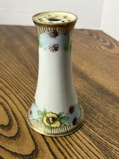 Antique Nippon Hand-Painted Porcelain Hatpin Holder with Violet Motif and Moriage Beading — listing 6