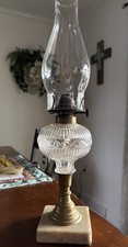 Antique EAPG Pressed Glass Kerosene Oil Lamp with Swirl Base and Chimney — listing 2