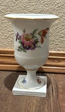 Fürstenberg Porcelain Trumpet Vase with Hand-Painted Floral Bouquet and Gold Trim