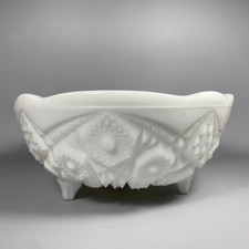 McKee Toltec Pattern Milk Glass Three-Footed Bowl — listing 5