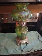 Vintage Iridescent Carnival Glass Ginger Jar Table Lamp with Pleated Shade — listing 4