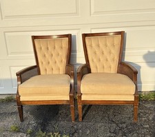 Fairfield Chair Co Yellow Damask Upholstered Roll-Back Lounge Club Chair (Model 1441-01) — listing 2