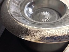 Silver Overlay Etched Crystal Ruffled Console Bowl with Floral Decoration
