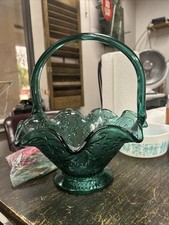 Green Depression Glass Footed Bowl / Console Bowl with Floral Sandwich Pattern — listing 4