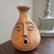 Mid-Century Modern Hand-Painted Terracotta Square Tray with Stylized Face and Foliage — listing 6