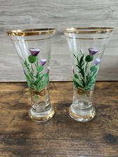 Pair of Gold-Rimmed Crystal Cordial / Liqueur Glasses with Tall Faceted Stems — listing 3