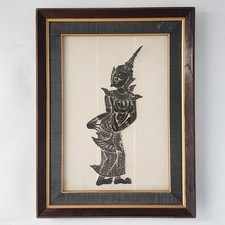 Pair of Framed Thai Temple Rubbings on Black Silk (Ramakien Warrior & Royal Barge) — listing 2