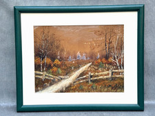 Antique Gouache Winter Landscape Painting, Signed F. Lashley, Rural Cottage Scene with Pond — listing 6