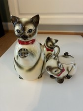 Vintage Ceramic Figural Siamese Cat Teapot with Red Bow — listing 3