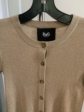Dolce & Gabbana Black Pointelle Knit Henley Top with Blue Glitter Logo, Size 42 — listing 6