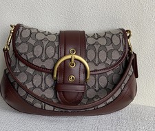 Coach Signature Optic Art Soho Flap Shoulder Bag, Pink Multicolor with Tan Leather Trim — listing 4