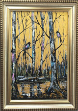 Signed Abstract Mixed-Media Print with Gold Leaf Accents, Dated 1993 — listing 3