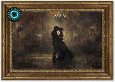 Framed Norman Rockwell-Style Romantic Couple Print with Daisies