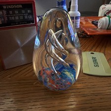 Art Glass Egg-Shaped Paperweight with Multicolor Floral Design and Controlled Bubbles — listing 5