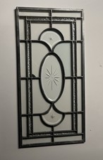 Vintage Leaded Beveled Glass Sidelight Window Panel with Oval Beveled Insets Lead came, 24-40 inches — listing 3