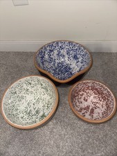 Handmade Studio Pottery Stoneware Bowl Set (Two Nesting Bowls) with Teal Glaze and Unglazed Rims — listing 6