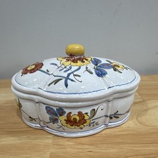 Italian Hand-Painted Hexagonal Ginger Jar / Covered Urn with Crackle Glaze and Yellow Fruit Motif — listing 4
