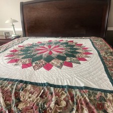 Handmade Medallion Quilt, Burgundy Teal Floral Paisley, Diamond Center Bouquet — listing 2