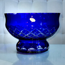 Cobalt Blue Cut-to-Clear Crystal Decorative Egg Paperweight — listing 3