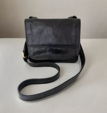 Talbots Navy Pebbled Leather Crossbody Flap Bag with Brown Trim and Chain Strap — listing 2