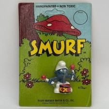 Vintage 1982 Schleich Peyo Smurf with Flowers PVC Figurine on Wallace Berrie Card — listing 6