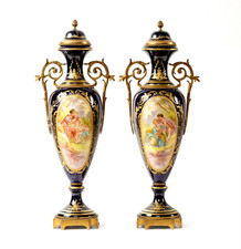 French Faience Rouen-Style Hand-Painted Ceramic Urn Vase on Ornate Gilt Bronze/Brass Base — listing 3