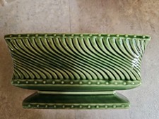 Vintage Art Deco Style Small Pottery Vase with Embossed Diamond Floral Pattern, Green Glaze — listing 2